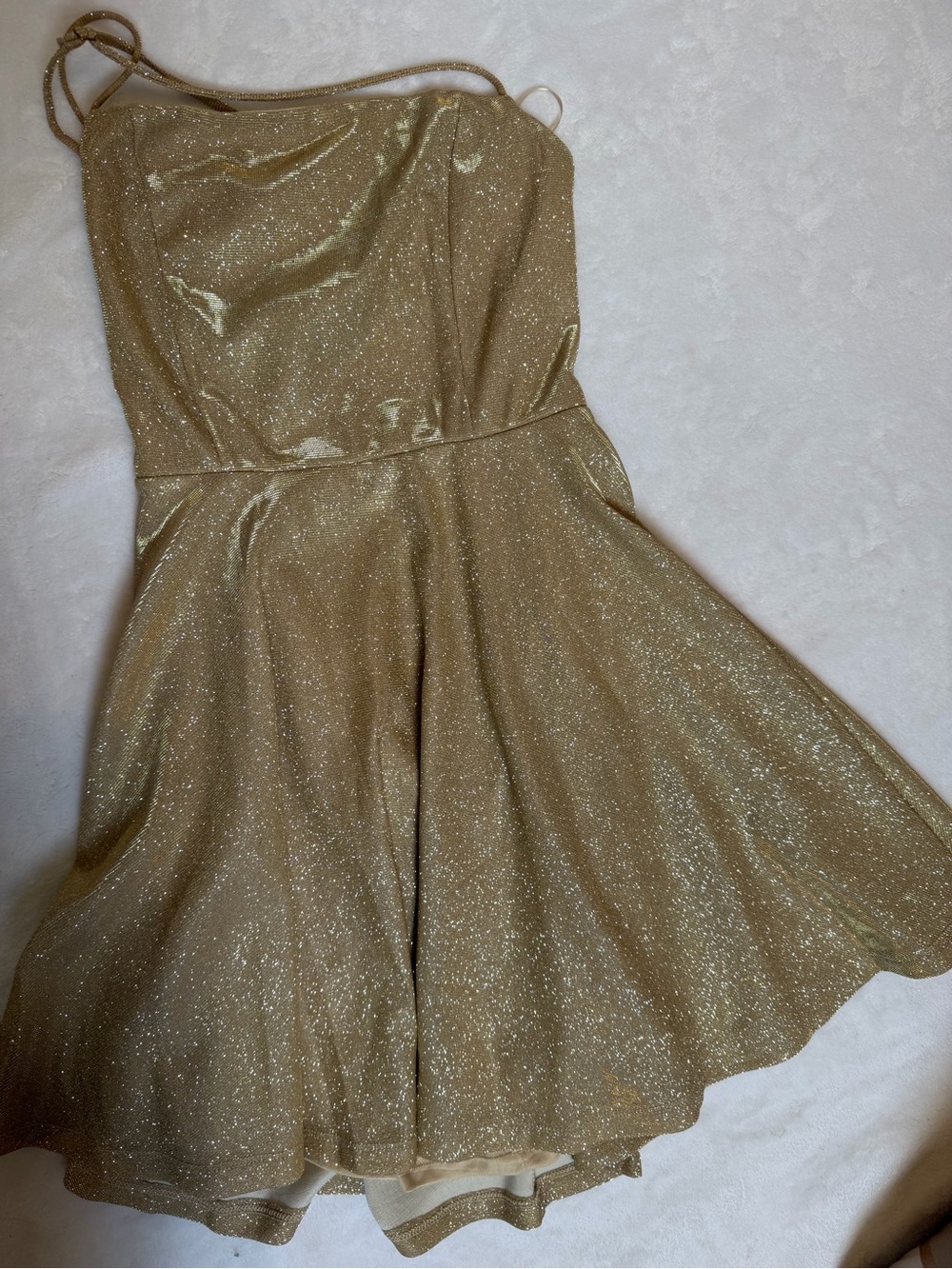 Windsor gold glitter open strappy lace up back skater mini dress - size s - Picture 5 of 10